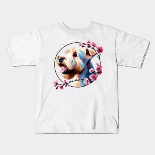 Soft Coated Wheaten Terrier Revels in Spring Cherry Blossoms Kids T-Shirt